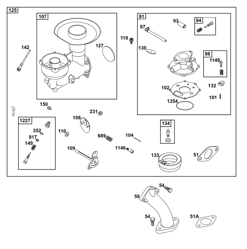 Carburetor Group Diagram and Parts List for 326431-3521-08 200000 - 399999 Briggs and Stratton Engine